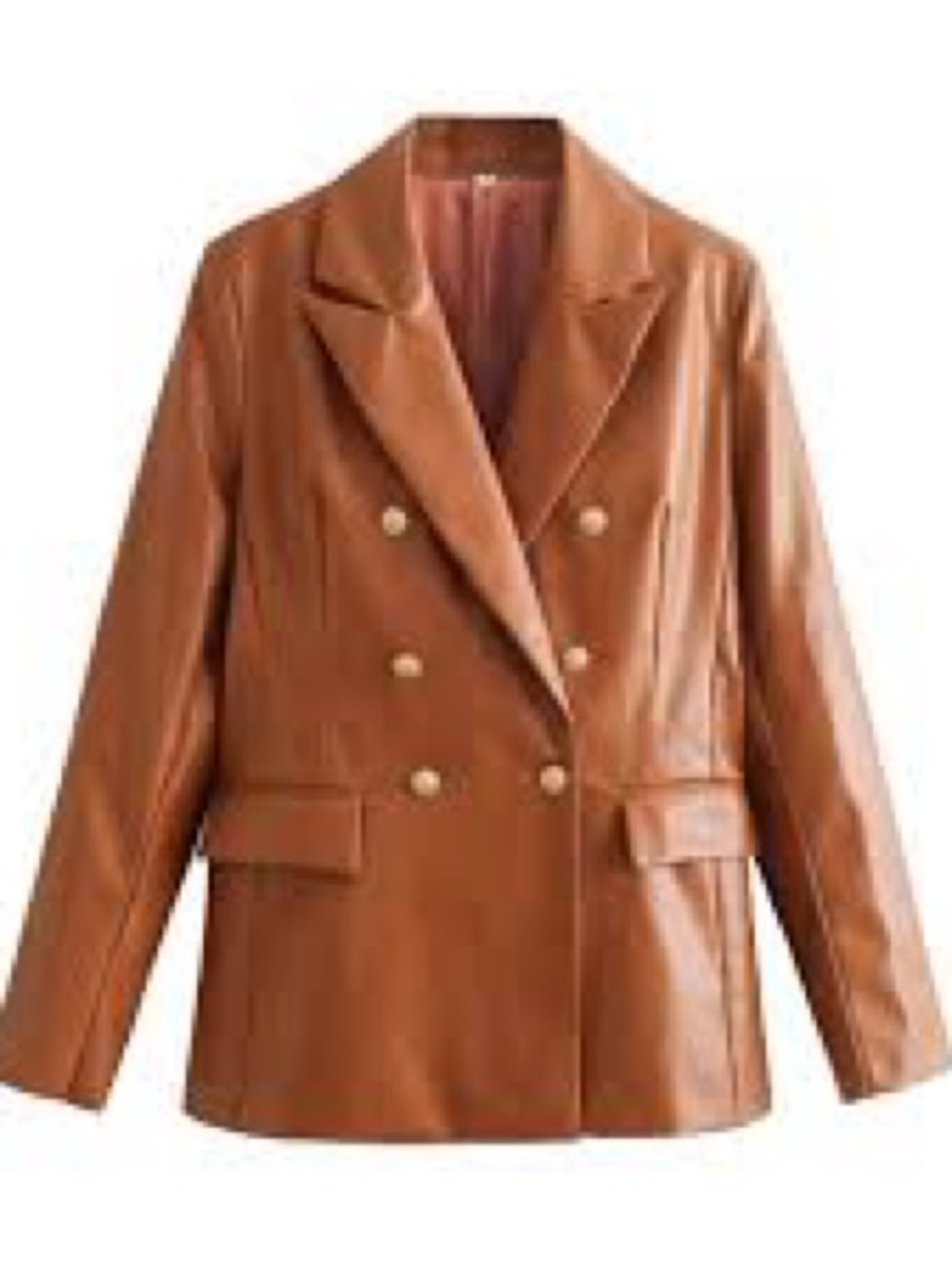 Zara Double-Breasted Faux Leather Jacket Blazer Coat - Brown XS